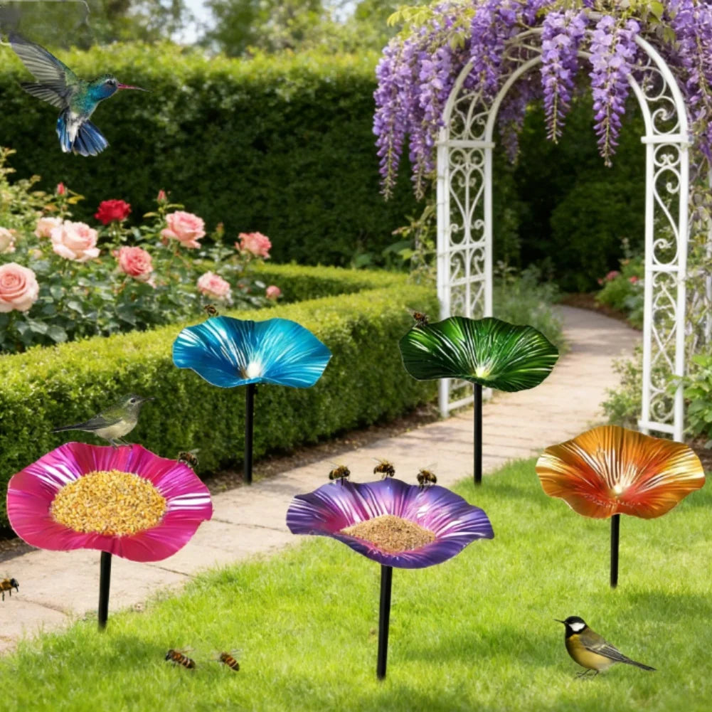 Flower Shaped Bird Feeder And Bath Metal Garden Decor For Outdoor Wildlife Watching Bee Watering Station Oasis Select