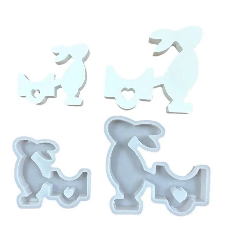 Resin Mold Easter Ornament Gypsum Cement Ornament Mold Silicone Mold for Small and Large Rabbits Pulling Carts Oasis Select