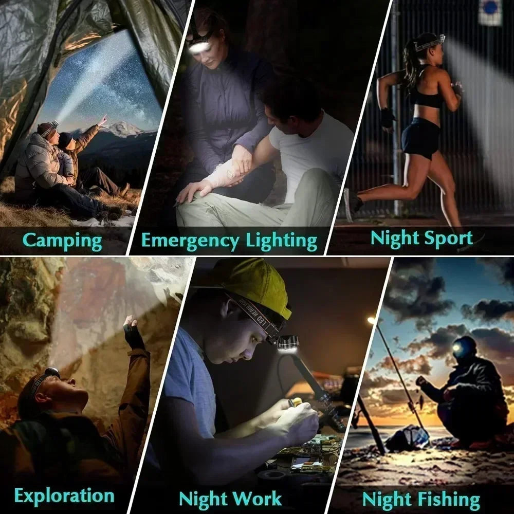 KDULIT 8/11 LED Headlamp Super Bright Head Torch Rechargeable Headlight Built-in 18650 Battery Outdoor Fishing Camping Lantern Oasis Select