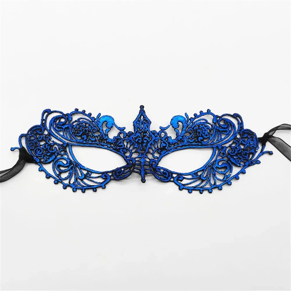 Women Sexy Hollow Lace Masquerad Face Mask with Ribbon Princess Party Mardi Gras Cosplay Prom Props Costume Nightclub Eye Mask Oasis Select Blue