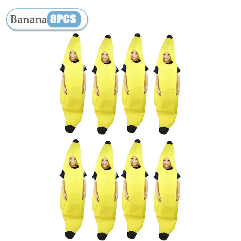 1-10PCS Banana Costume for Adult Kids Halloween Outfit Funny Stage Performance Party Cosplay Fancy Dress Mascot Suit Oasis Select 8PCS Kid