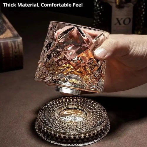 280ml Glass Cup with Base Crystal Rum Whiskey Rotating Glass Mug Diamond Cut Ice Flower Bubble Pattern Spinner Cup Business Gift Oasis Select