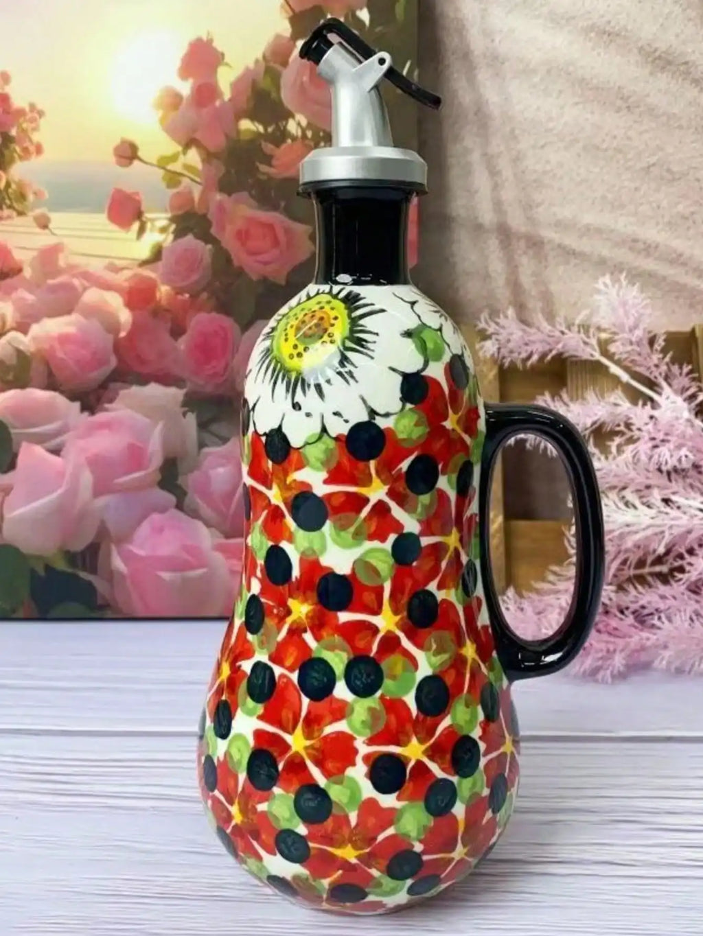 Flowers Plants Ceramic Olive Oil Bottle Soy Sauce Vinegar Multifunctional Kitchen Seasoning Drainage Bottle Kitchen Accessories Oasis Select 7