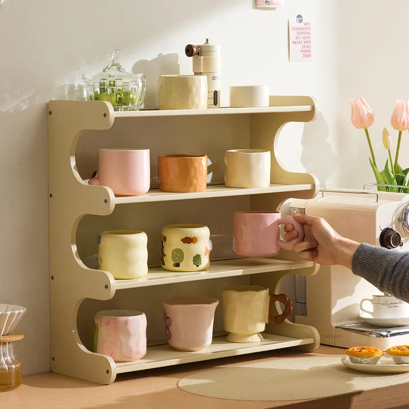 Cream wind cup holder Cup storage rack Household multi-layer desktop tea cup rack Tea set storage rack Dining side cabinet Oasis Select