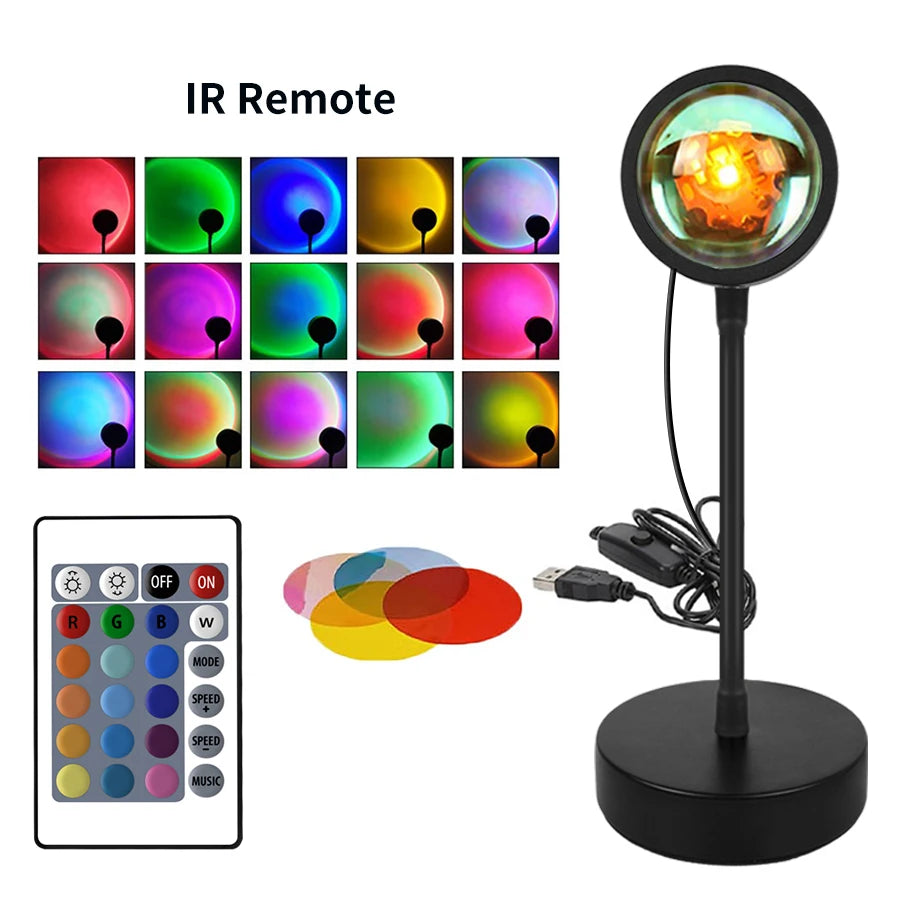 RGB Sunset Projector Night Light – USB LED Lamp with Remote LED Projector Night Light Oasis Select With IR Remote