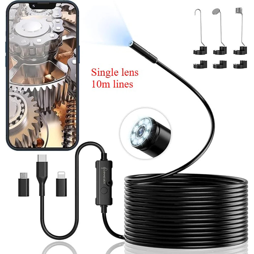 Portable endoscope 10m industrial endoscope High-definition imaging 8 LED lights included Compatible with smartphones Oasis Select 10m