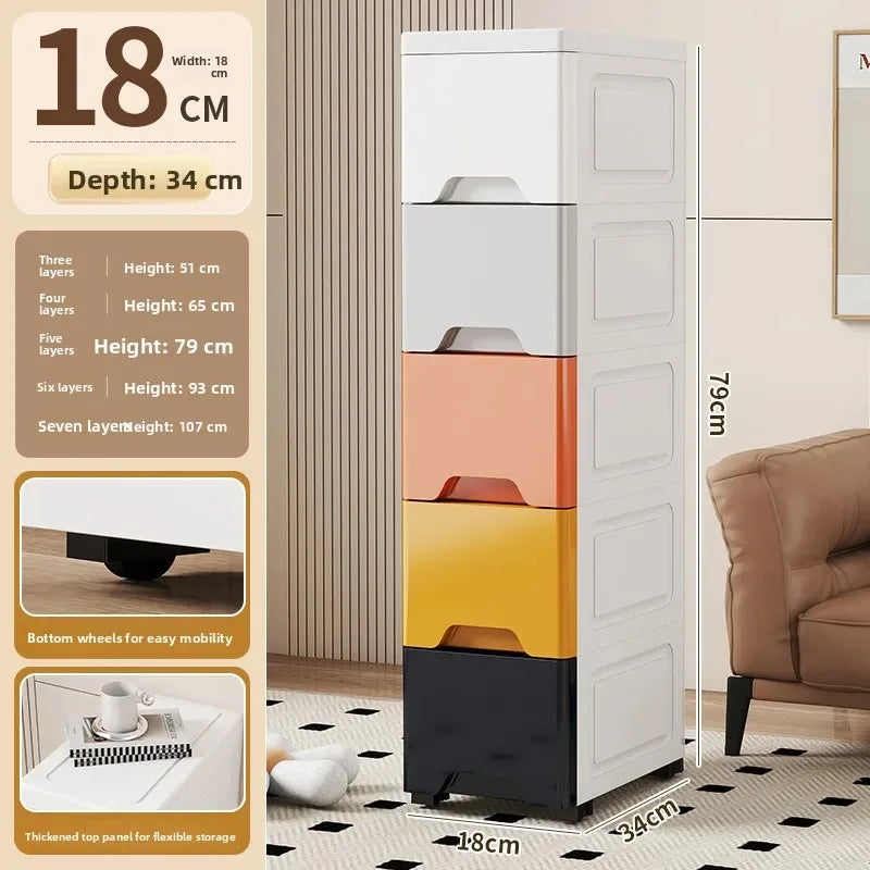 Narrow Storage Box for Kitchen Batoom Organizer Slim storage bin Home utility Closet elf PP Material Versatile Use Oasis Select 18cm Morandi 6 Layers
