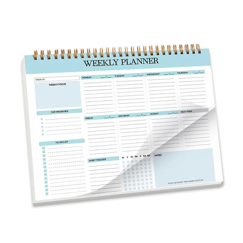 Nordic Style Weekly Planner Notebook Colorful Thicken Paper Desk Task Planning Coil Design 52-page Work Planners for Goals Oasis Select E
