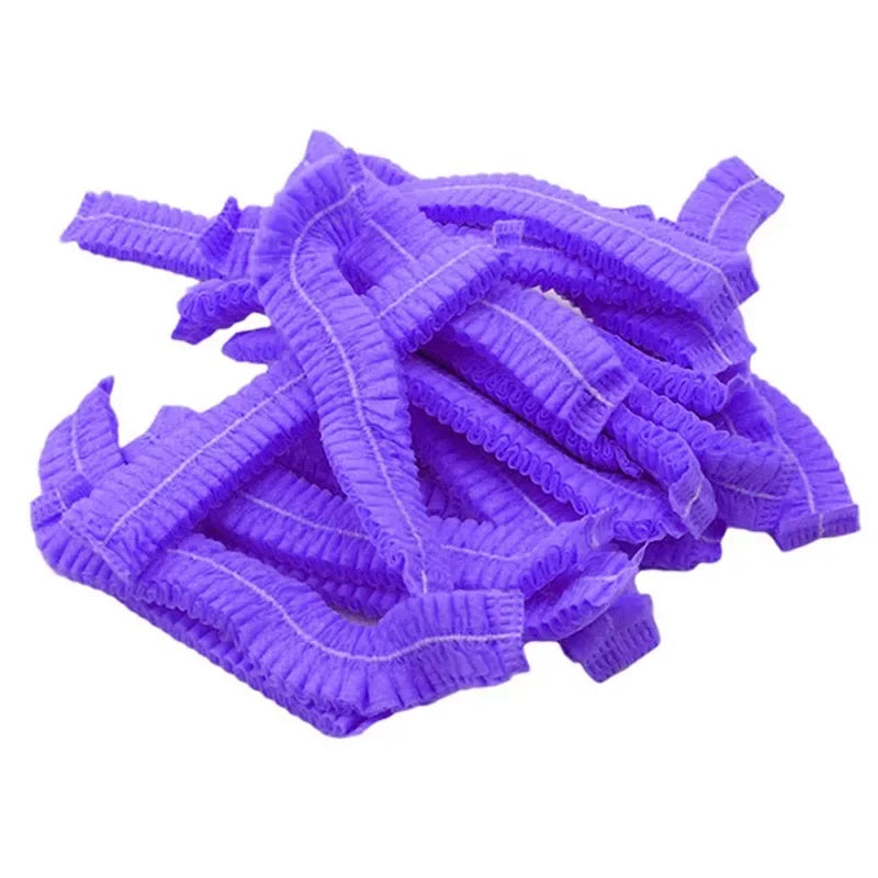 100pcs/Pack Disposable Bathing Cap Hair Head Covers Net Bouffant Dustproof Anti Dust Caps Breathable Shower Bathing Hats Kitchen Oasis Select Purple