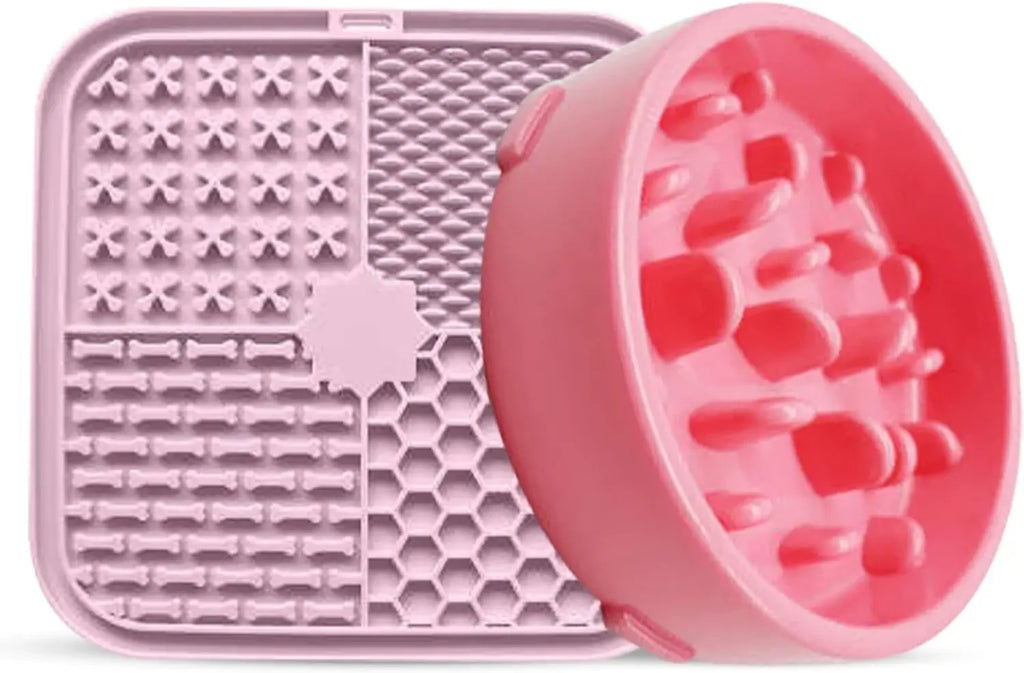 Slow Feeder and Lick Mat Bundle, Slow Feeder Dog Bowls BPA Free Food Safe Materials PVC Lead & Phthalate-Free Lick mat for Dogs Oasis Select Pink