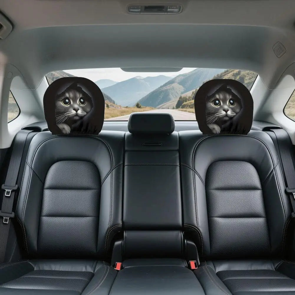 2-Pack Cute Cat Car Headrest Covers – Universal Elastic Fit