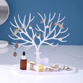 Multi-functional Desktop Jewelry Tree Stand Display Organizer with Tray for Earrings Necklaces Rings Jewelry Storage Box Decor Oasis Select White