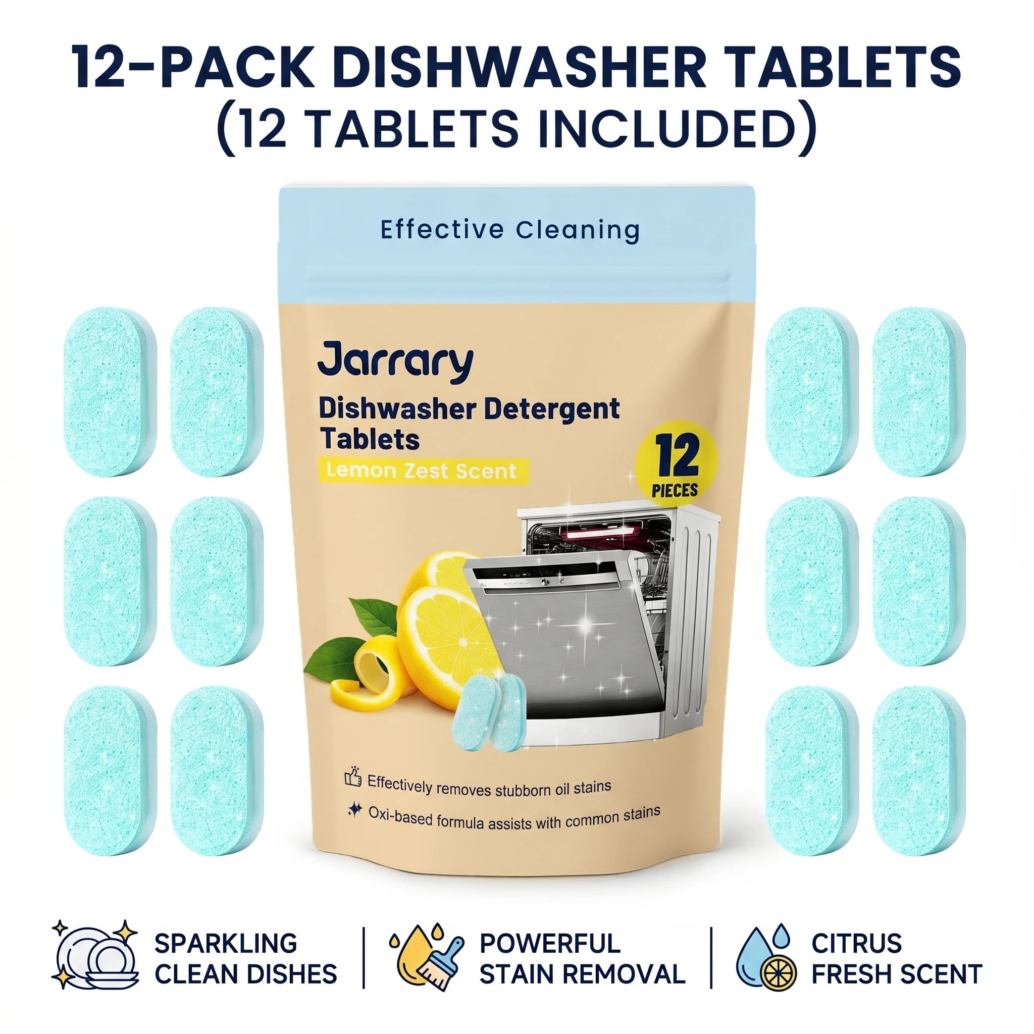 Dishwasher Cleaner Tablets Deep Cleaning & Odor Remove Grease Residue and Grime for Fresher Cleaner Machine Restore Shine Oasis Select