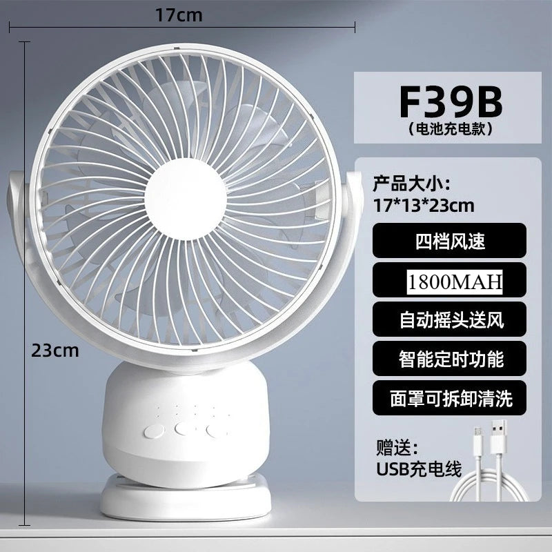 URGGU Mini Clip Fan – 4-Speed Quiet Oscillating USB Fan