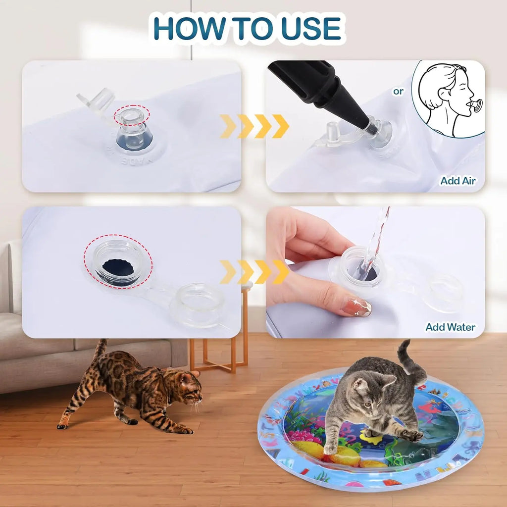 Pet Water Sensory Play Mat for Cats and Dogs Thickened Cooling Pad Interactive Self Play Toy for Pets Summer Indoor Activity Oasis Select