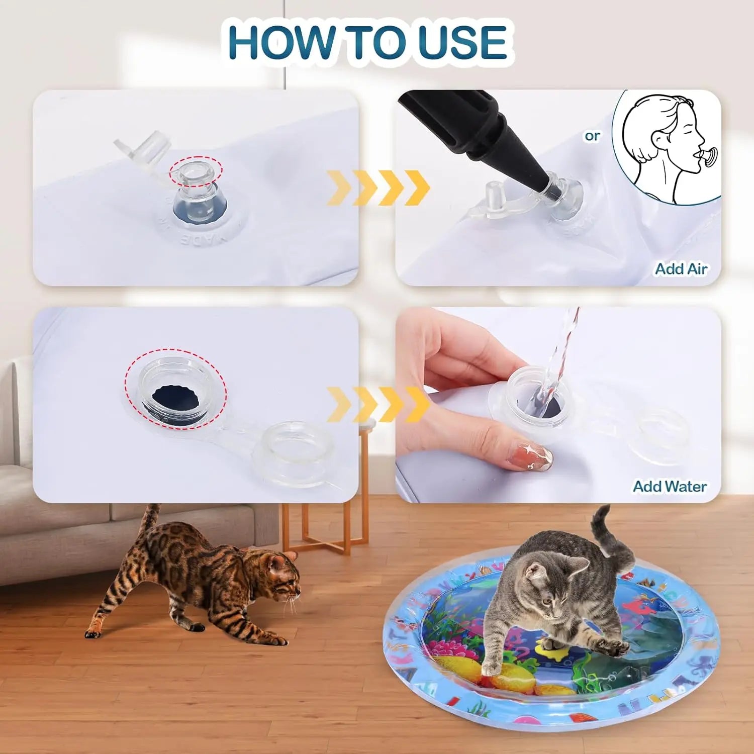 Pet Water Sensory Play Mat for Cats and Dogs Thickened Cooling Pad Interactive Self Play Toy for Pets Summer Indoor Activity Oasis Select