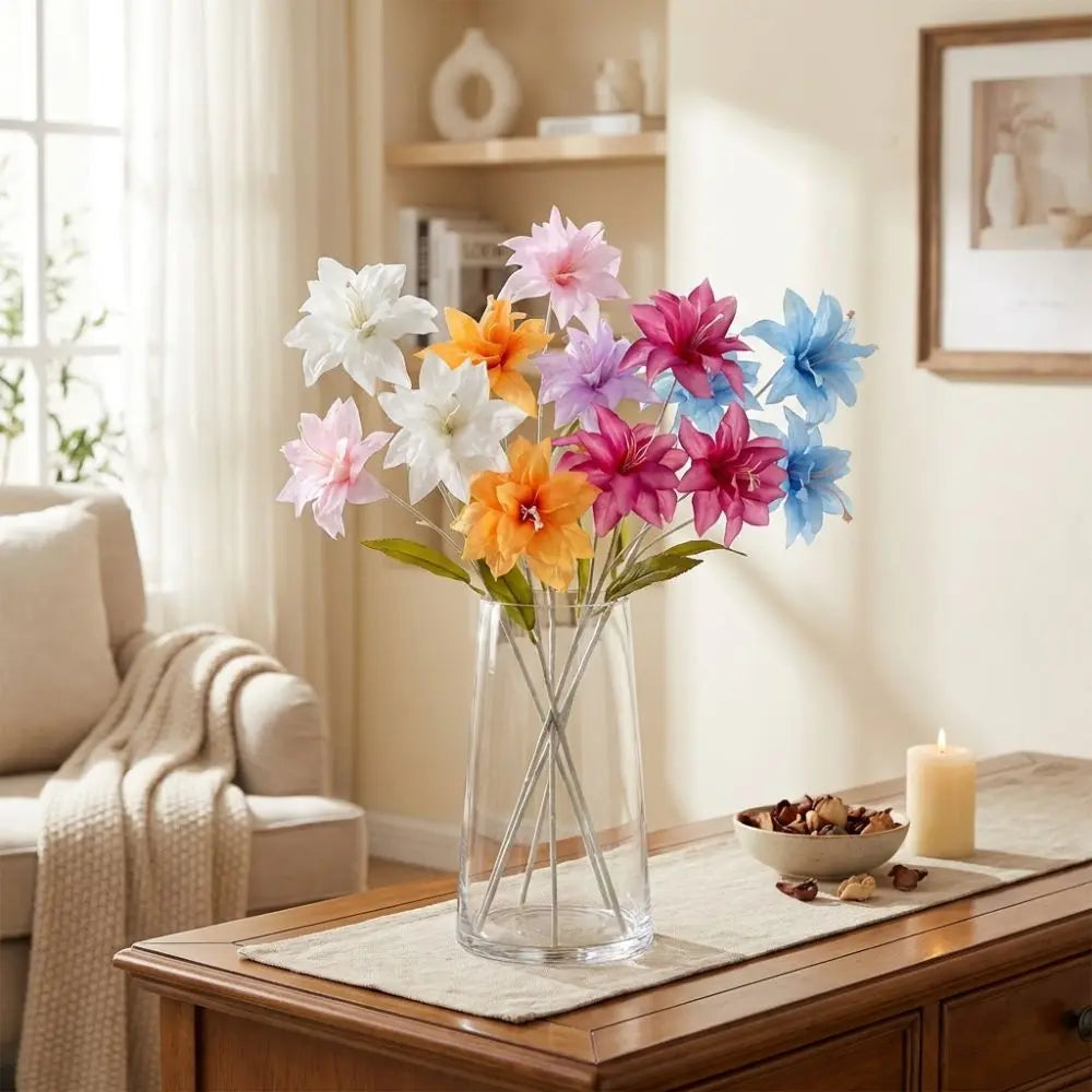 3-Head Artificial Lily Flower Branch | Realistic Silk Touch 65cm