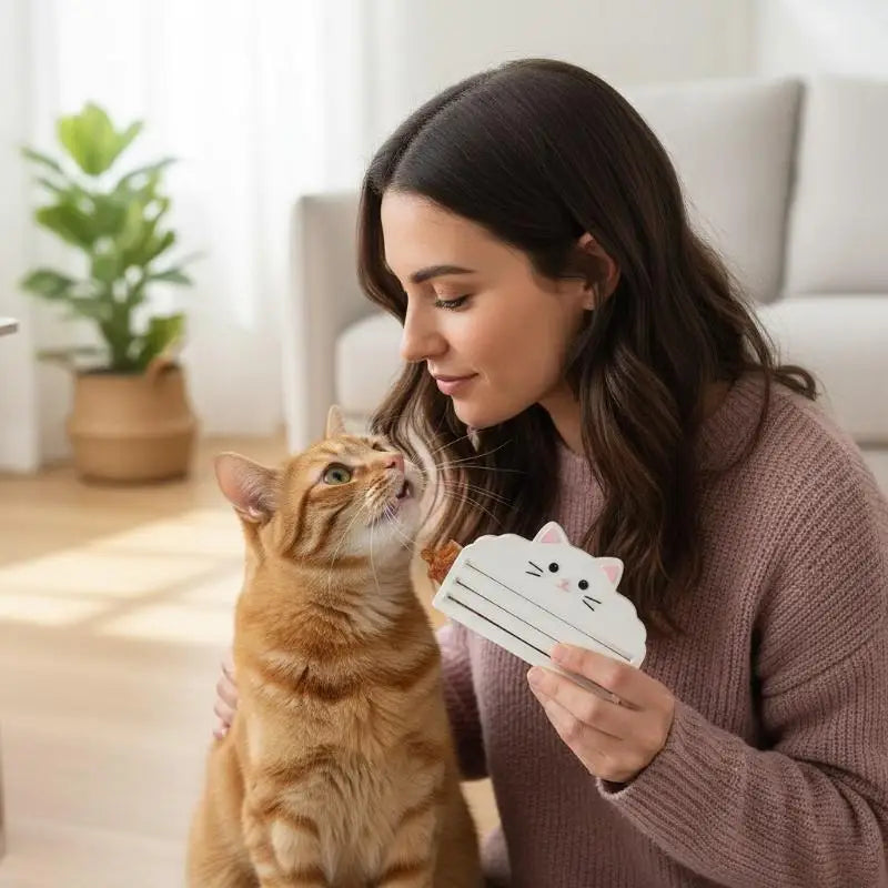 Cute Portable Cat Treat Dispenser Cat Food Pouch Scraper Reusable Cat Food Strip Squeezer Dispense For Cats Pet Supplies Oasis Select