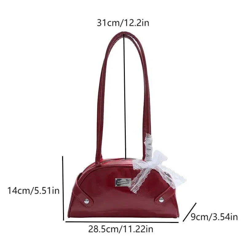 Women Casual PU Leather Tote Handbag Bow Leisure Armpit Handbag Solid Color Travel Underarm Handbag Female Dating Bag Oasis Select