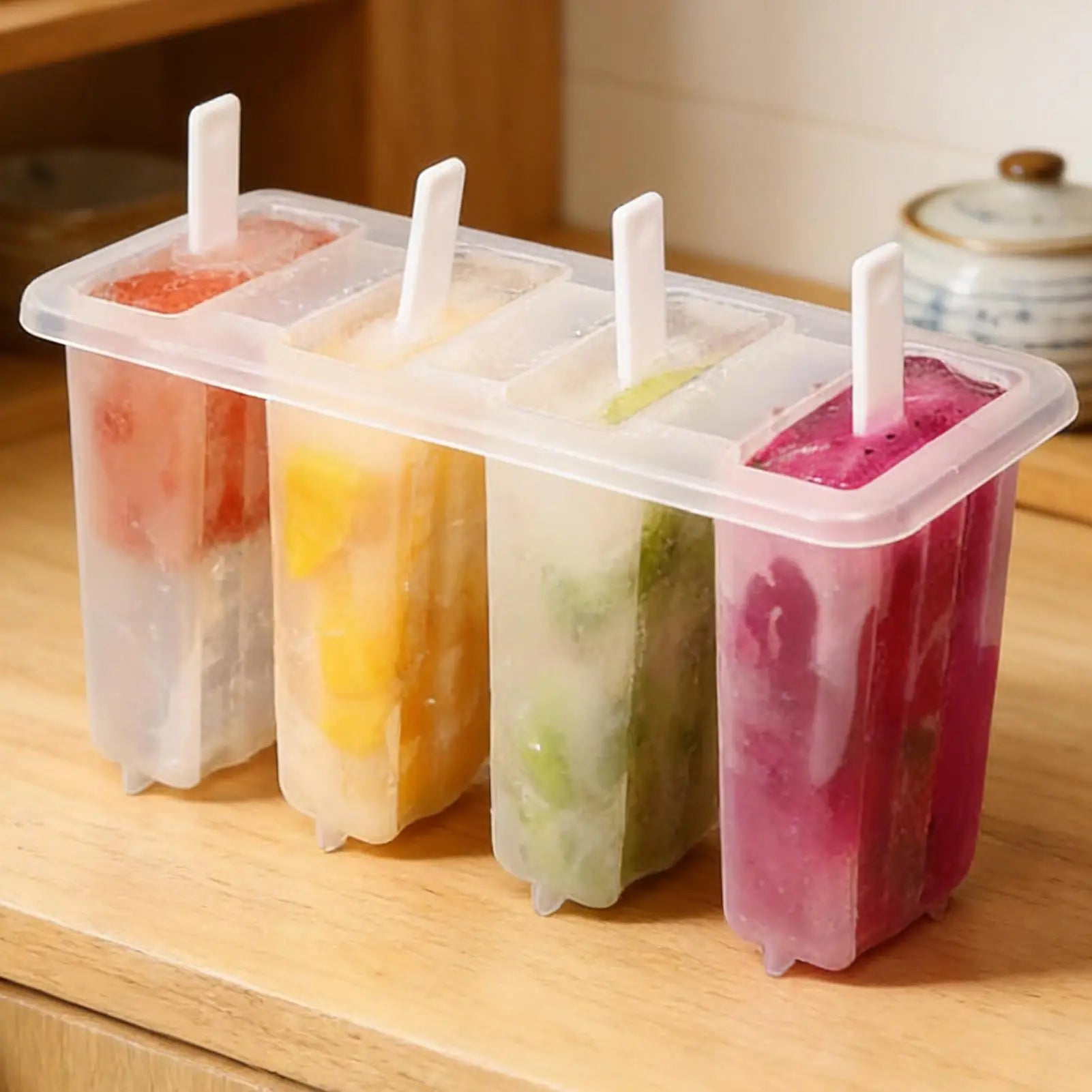 4-Cavity Popsicles Mold With Lid Home Made Homemade Mung Bean Popsicles Homemade Ice Cream Cubes Tray DIY Ice Cream Molds Oasis Select