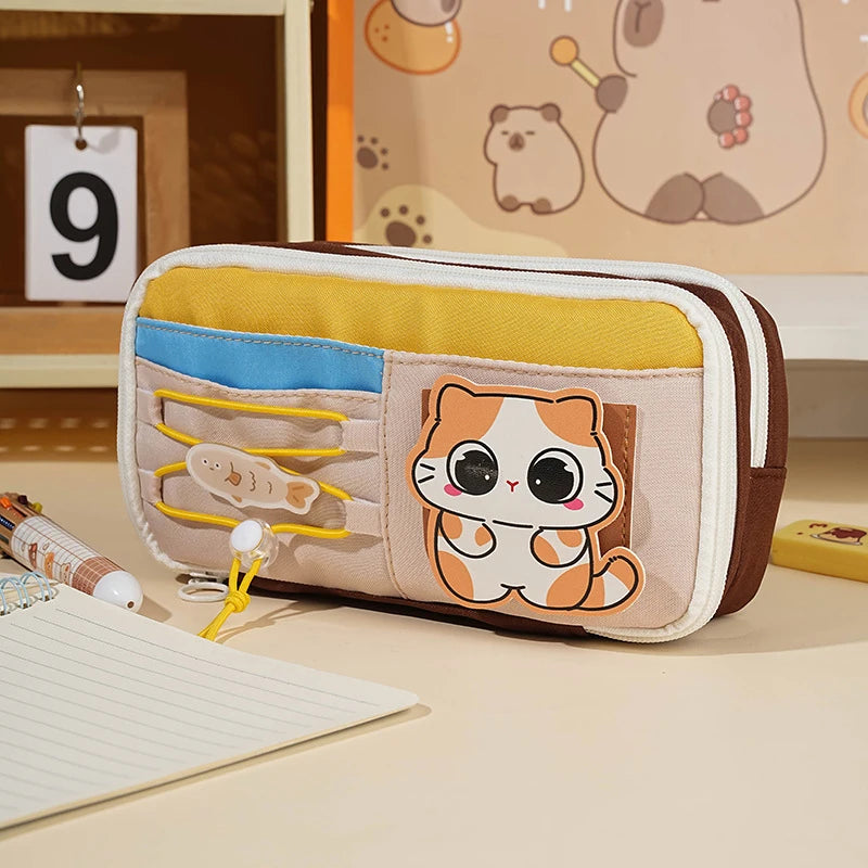 Panda Pencil Bag Green Multi-Layer Large Capacity Pensil Case Cute Cartoon Pen Holder Stationery School Supplies Gift Organizer Oasis Select A7