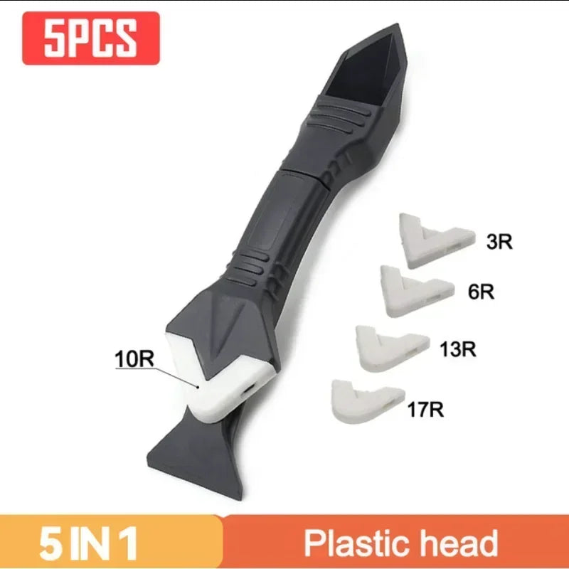 5in1 Silicone Scraper Squeegee Glue Remover Knife Caulking Angle Beauty Crack Trowel Tool Grout Scraper Kit Multifunctional Home Oasis Select Plastic head