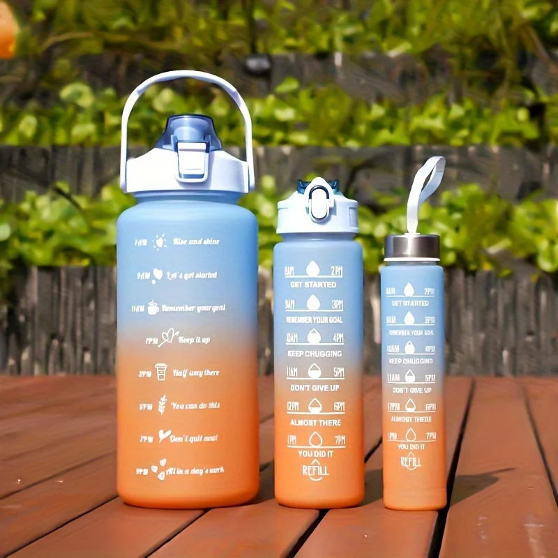 2 Liter Water Bottle with Straw Female Girls Large Portable Travel Bottles Sports Fitness Cup Summer Cold Water with Time Scale Oasis Select blue orange-3pcs 2.0L