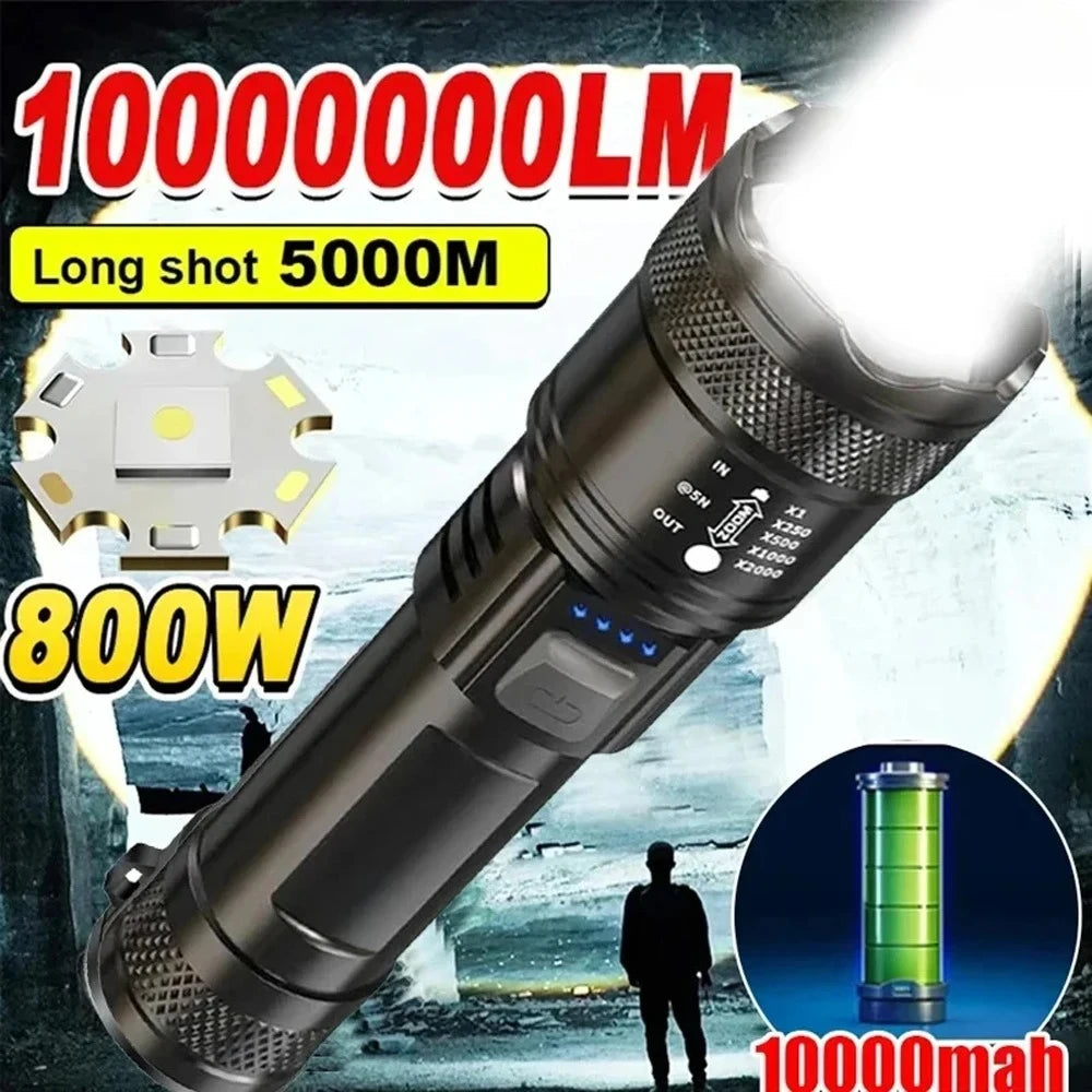 High Strong Power Led Flashlights 2000LM Tactical USB Charging Camping Emergency Fishing Zoom Lantern Torch with Display Light Oasis Select