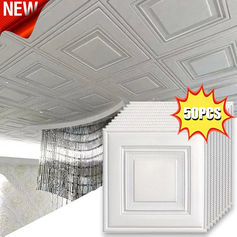 Adhesive Wall Wallpaper Waterproof and Moisture-proof Ceiling 3D Sheet Paper Safe Collision Prevention 35cm*35cm Sticker Home Oasis Select