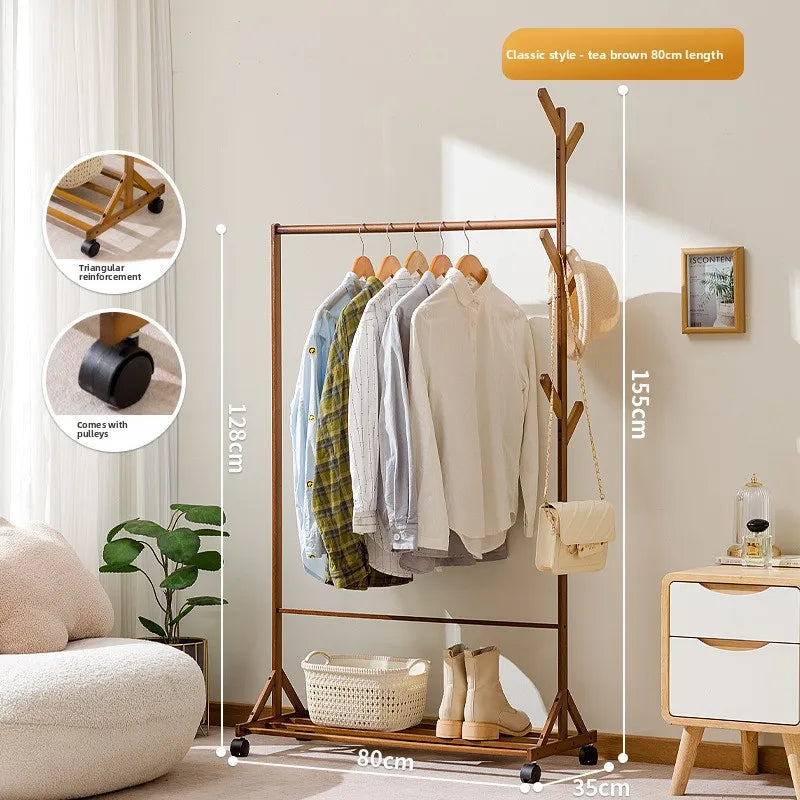 Simple coat rack Hanging hanger Floor to ceiling Living room Bedroom hanger Children's creative solid wooden clothes rack Oasis Select JD brown 80