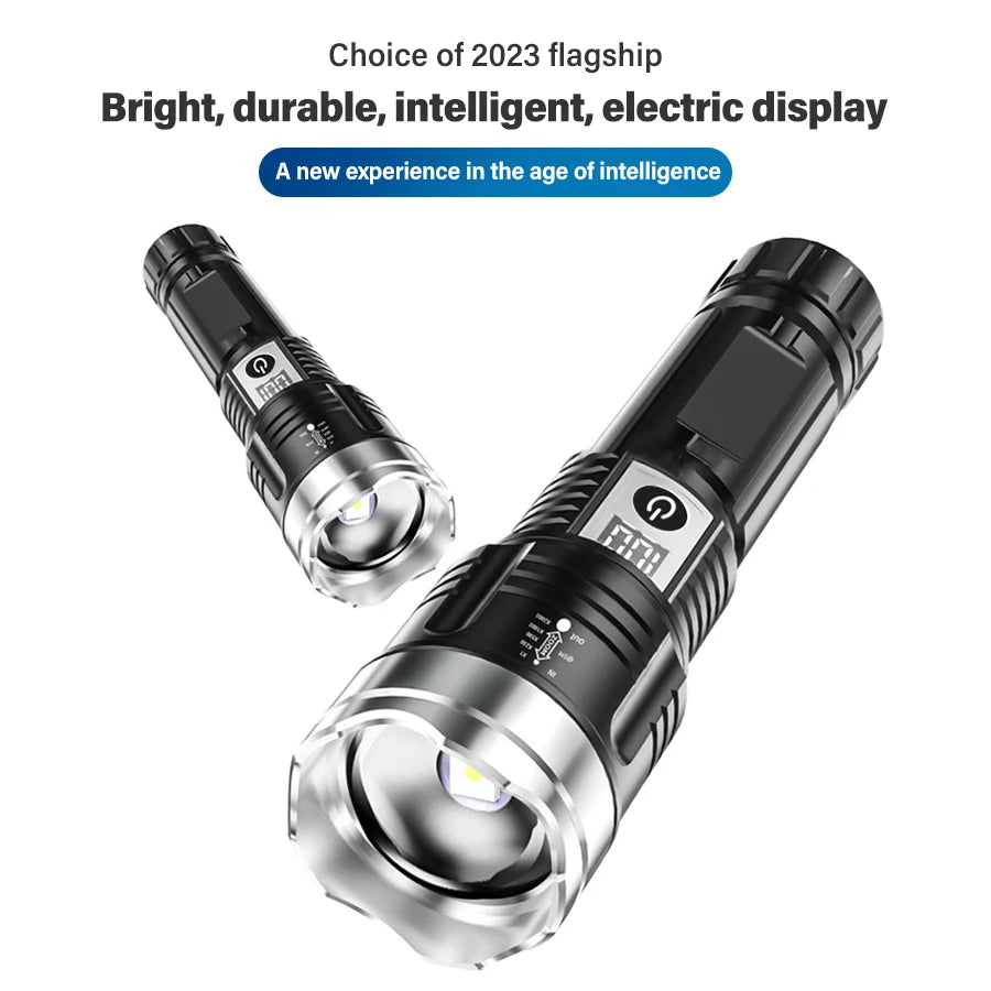 High Power 200000LM LED Flashlight Built-in Battery Type-C Rechargeable Strong Light Torch Outdoor Camping Hiking Emergency Lamp Oasis Select
