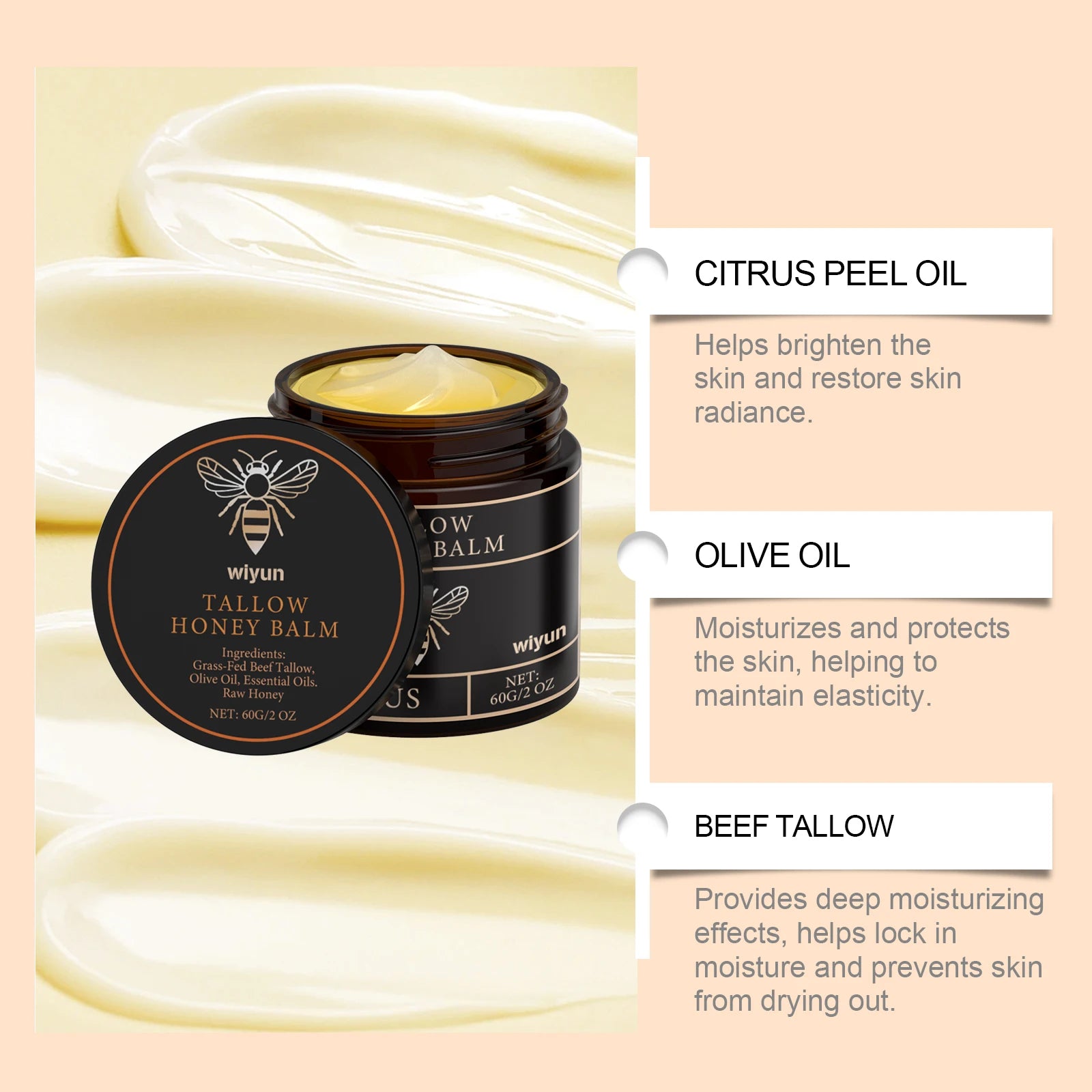 Tallow & Honey Glow Cream – Face & Body Moisturizer 60g Face & Body Cream Oasis Select