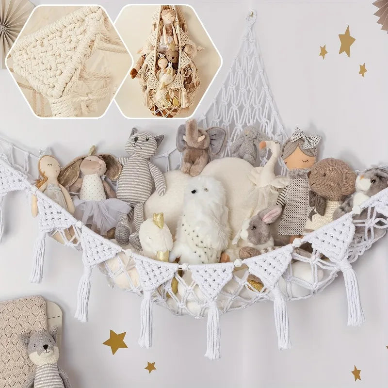 Stuffed Animal Toy Storage Hammock - Doll Stuff Animals Organizer Decorations - Cute Hanging Plushie Net Bedroom Room Decor Oasis Select Ivory