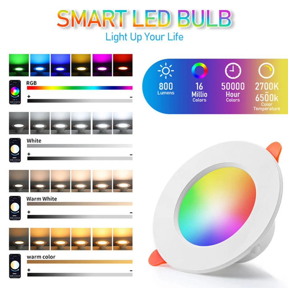 AC85-265V RGB Smart Bluetooth LED Downlight 10W 1/2/4Pcs Recessed LED Ceiling Light CCT Dimmable RGB Spotlight Lighting Decor Oasis Select