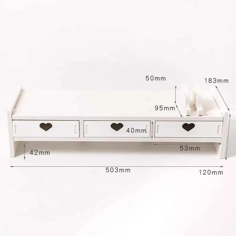 Monitor Stand with Drawer & Desk Storage Rack | White & Pink