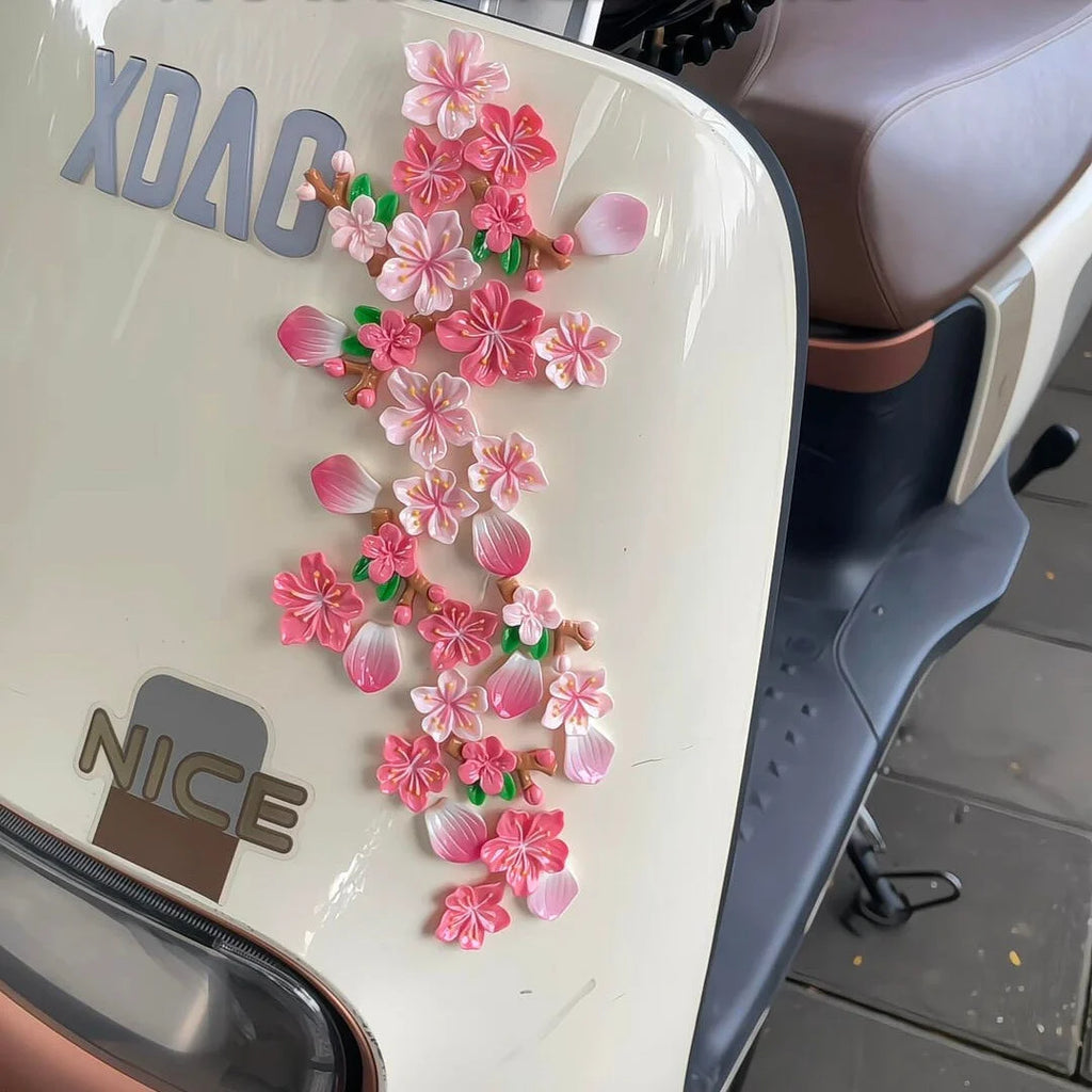 3D cherry blossom car sticker covers scratches, new car rear decoration ornament, electric car DIY decoration sticker Oasis Select 32pcs