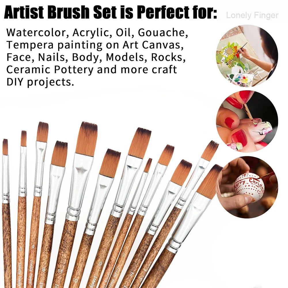 Flat Paint Brushes Set, 12pcs Nylon Professional Flat Paint Brushes for Watercolor, Oil Painting, Acrylic, Face Body Nail Art, C Oasis Select