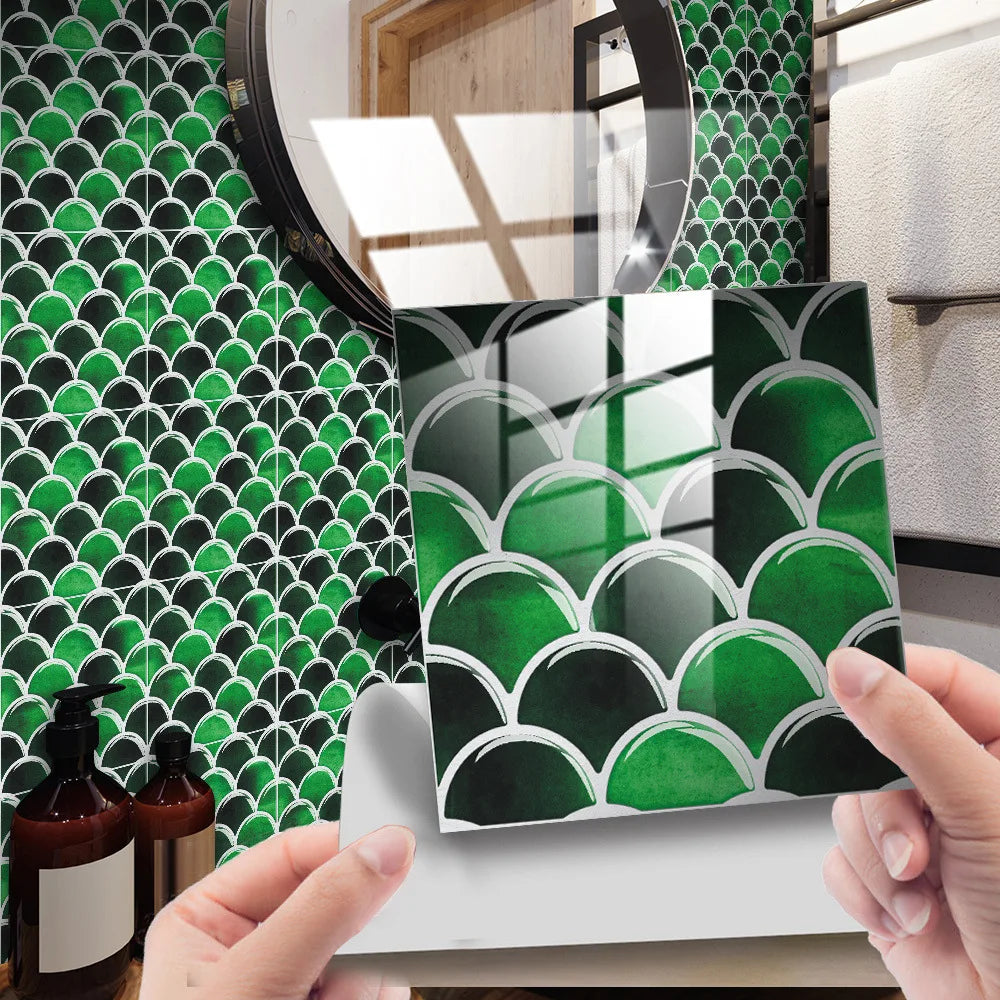Retro marble grain covered with crystal film fish scale visual 3D ceramic tile paste home decoration renovation wall paste Oasis Select DJ-027 10cm x 10cm-25pcs