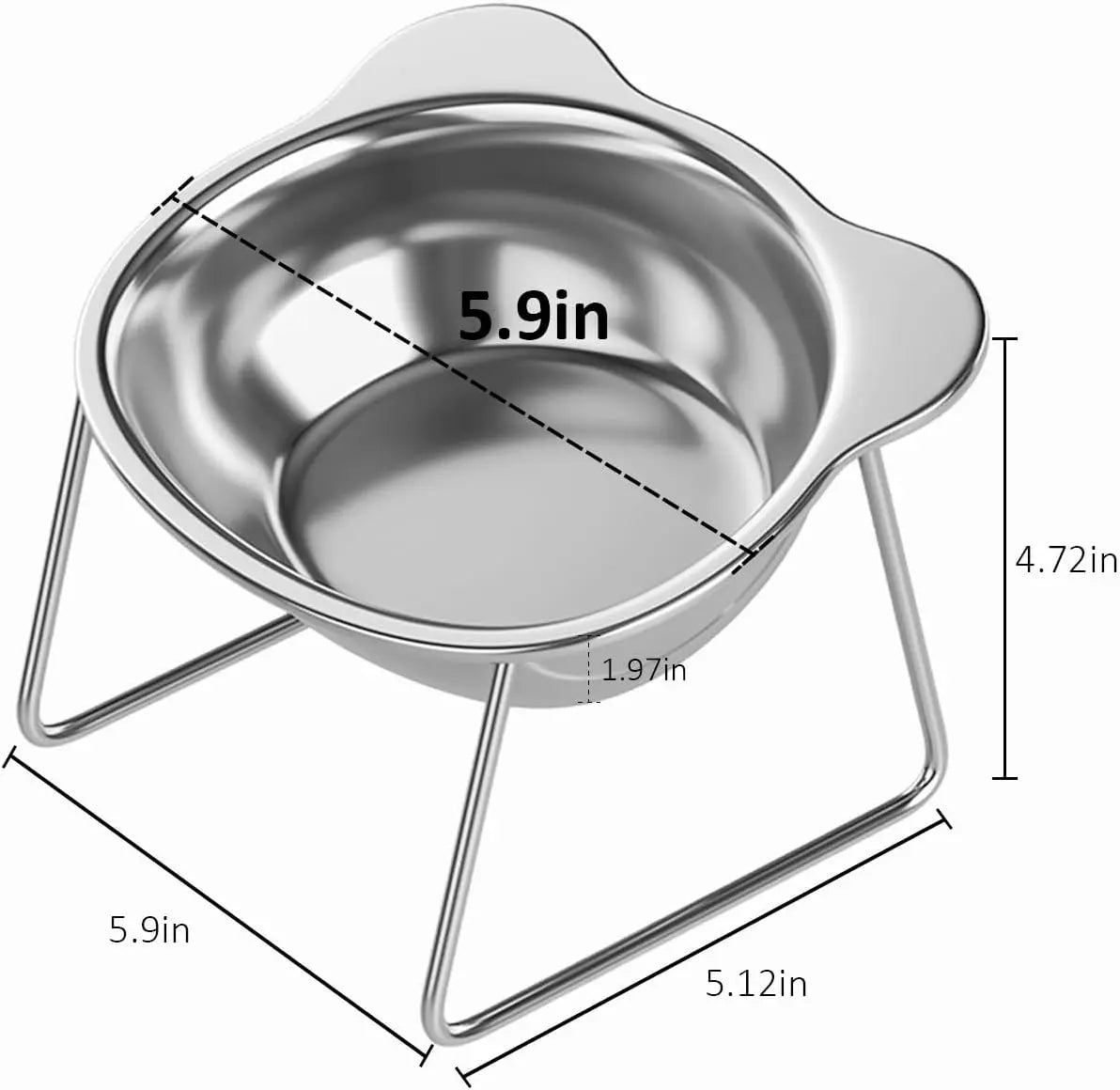 304 Stainless Steel Raised Cat Bowl | 15° Tilted Elevated Design