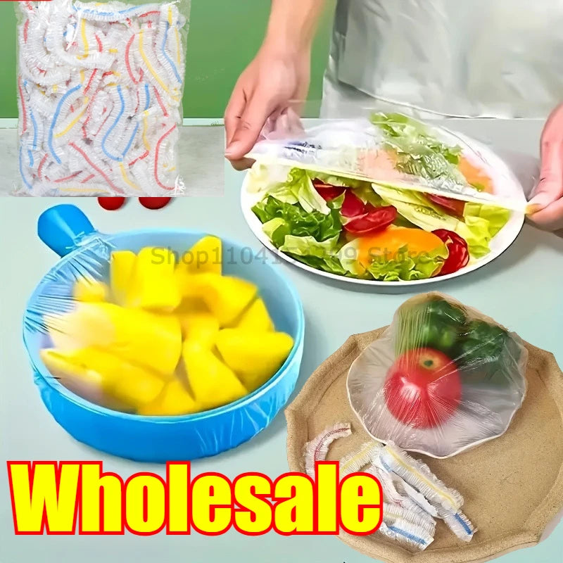 Colorful Disposable Food Cover Dust Food Grade Fresh Lids Elastic Plastic Wrap Shower Cap Fruit Food Cover Fresh Keeping Bag Oasis Select