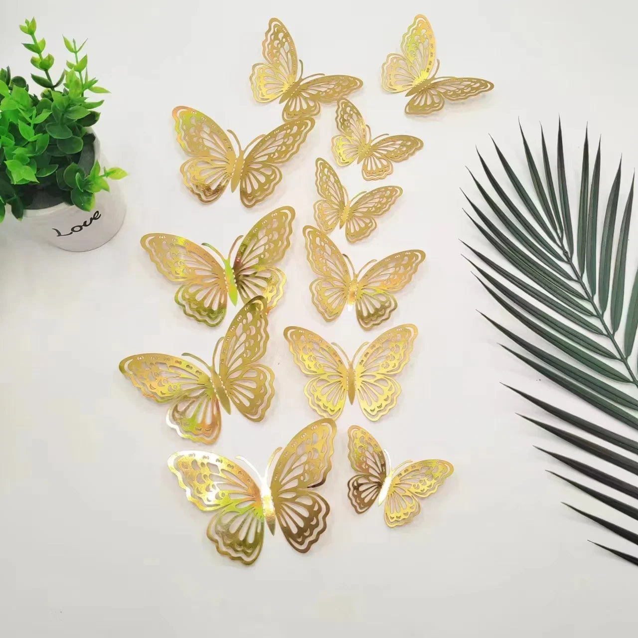 12Pcs 3D Hollow Butterfly Wall Decal Mirror Wall Stickers For Kids Room Home Wall Decoration Fridge Sticker Wedding Party Oasis Select FJ 120x100x80mm