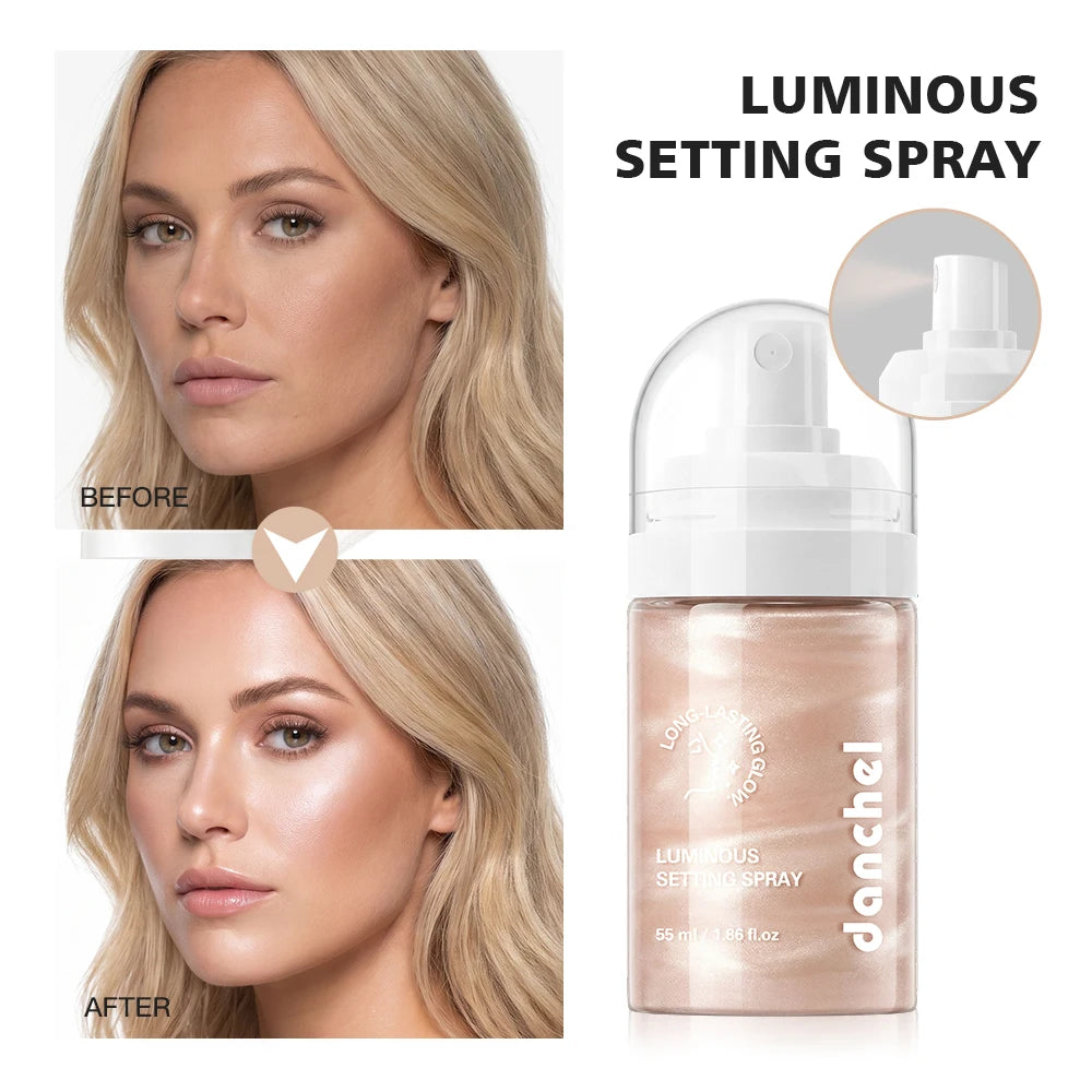 Luminous Shimmery Champagne Pink Setting Spray Liquid Long Lasting Waterproof Smudge Resistant Dewy Radiant Glow Multi‑use Face Oasis Select 1pc
