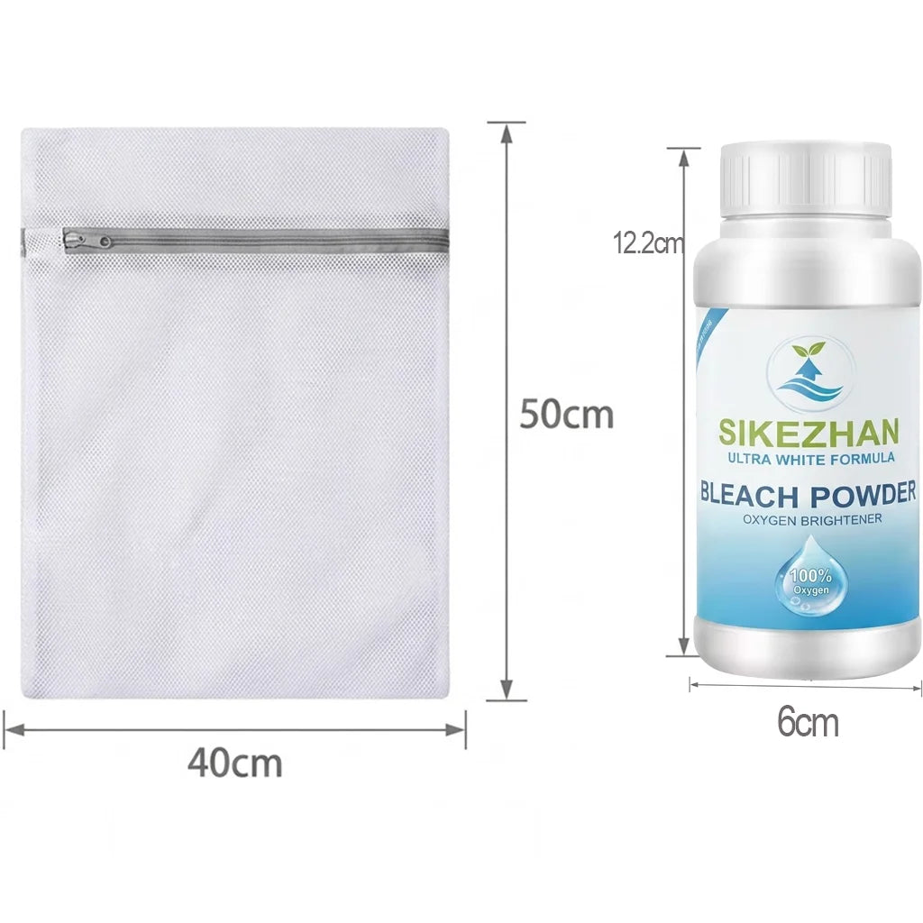 Clothing Bleaching Powder + 2-Piece Mesh Laundry Bag Set: Stain Remover & Whitener, Washing Machine Care Bags and Cleaning Tools Oasis Select