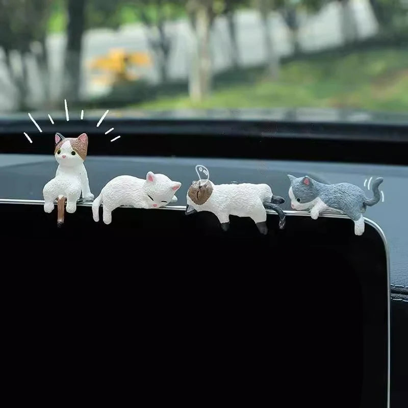 Pack of 5 Adorable Sleepy Cat Figurines for Car Decor, Creative Auto Accessories, Mini Cat Landscape Models, Unique Car Gifts Oasis Select