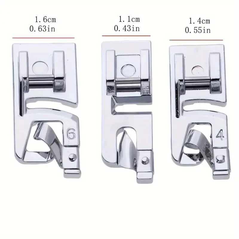 3mm, 4mm 6mm Narrow Rolled Hem Presser Foot Set for Sewing Machine Singer, Brother, Babylock, Euro-Pro, Janome Oasis Select