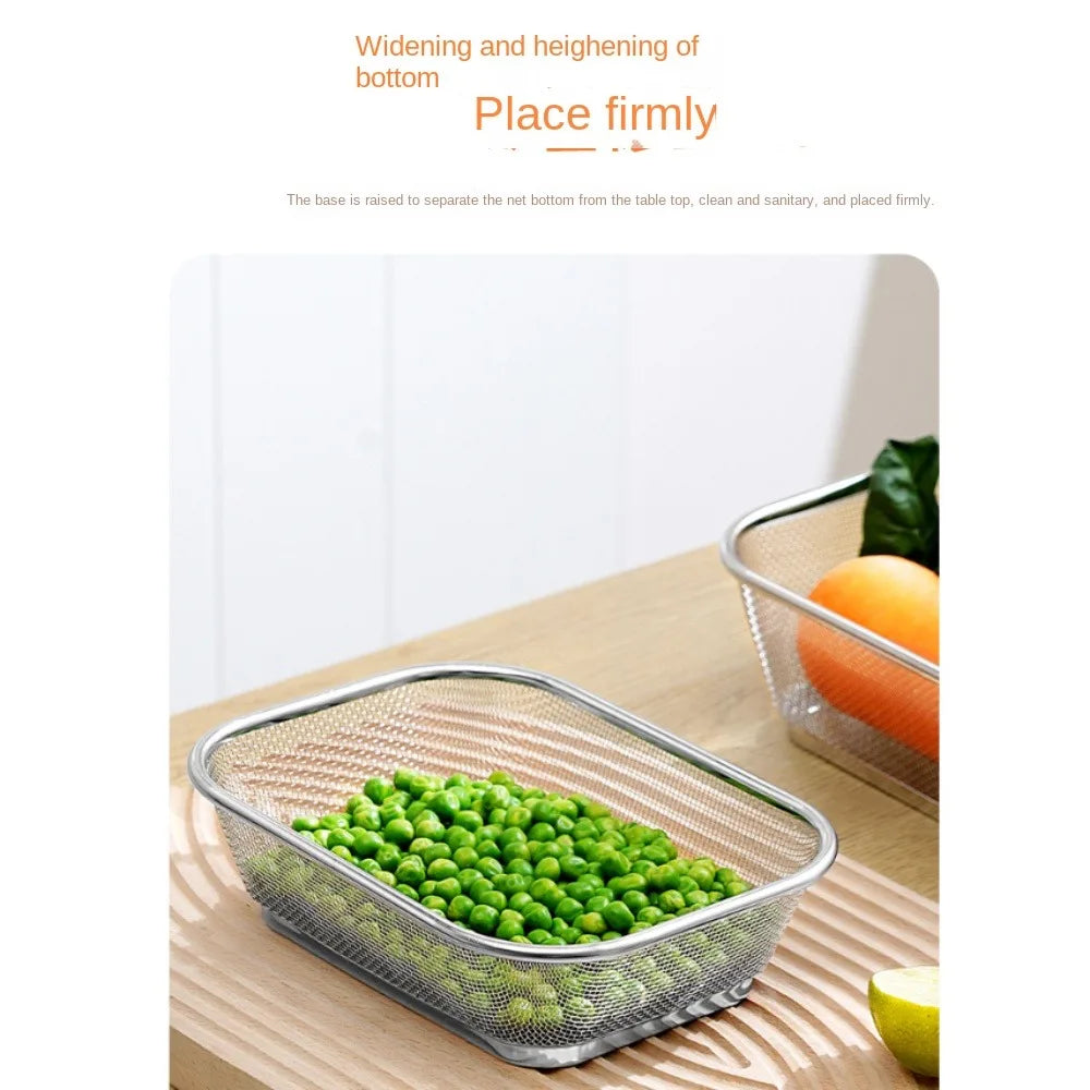 Simple Square Drain Basket Stainless Steel Hollow Out Rice Washing Basin Thickened Kitchen Storage Basket Oasis Select