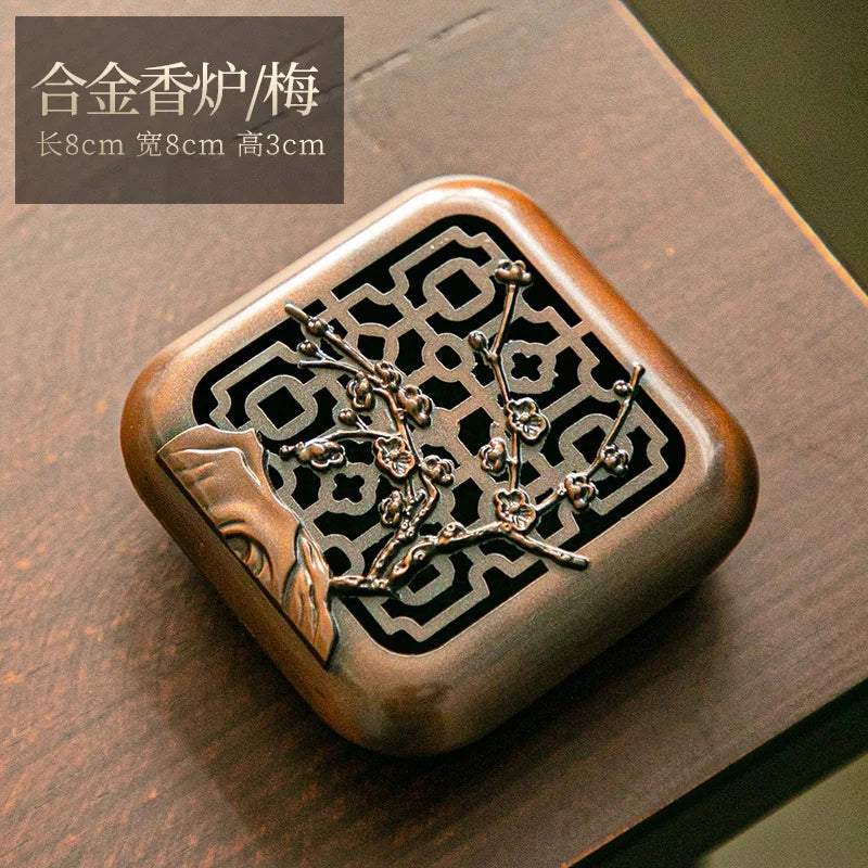 Copper Alloy Incense Burner, Sandalwood and Agarwood Aroma Diffuser, Household Indoor Incense Box, Tea Ceremony Aroma Diffuser Oasis Select Plum blossom