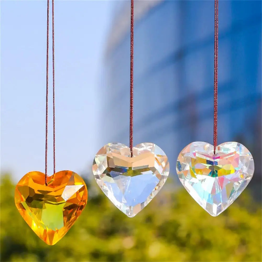 Crystal Peach Prism Suncatcher Prism Heart Shaped Hanging Pendant Decorative Rainbow Maker Window Home Office Garden Decoration Oasis Select