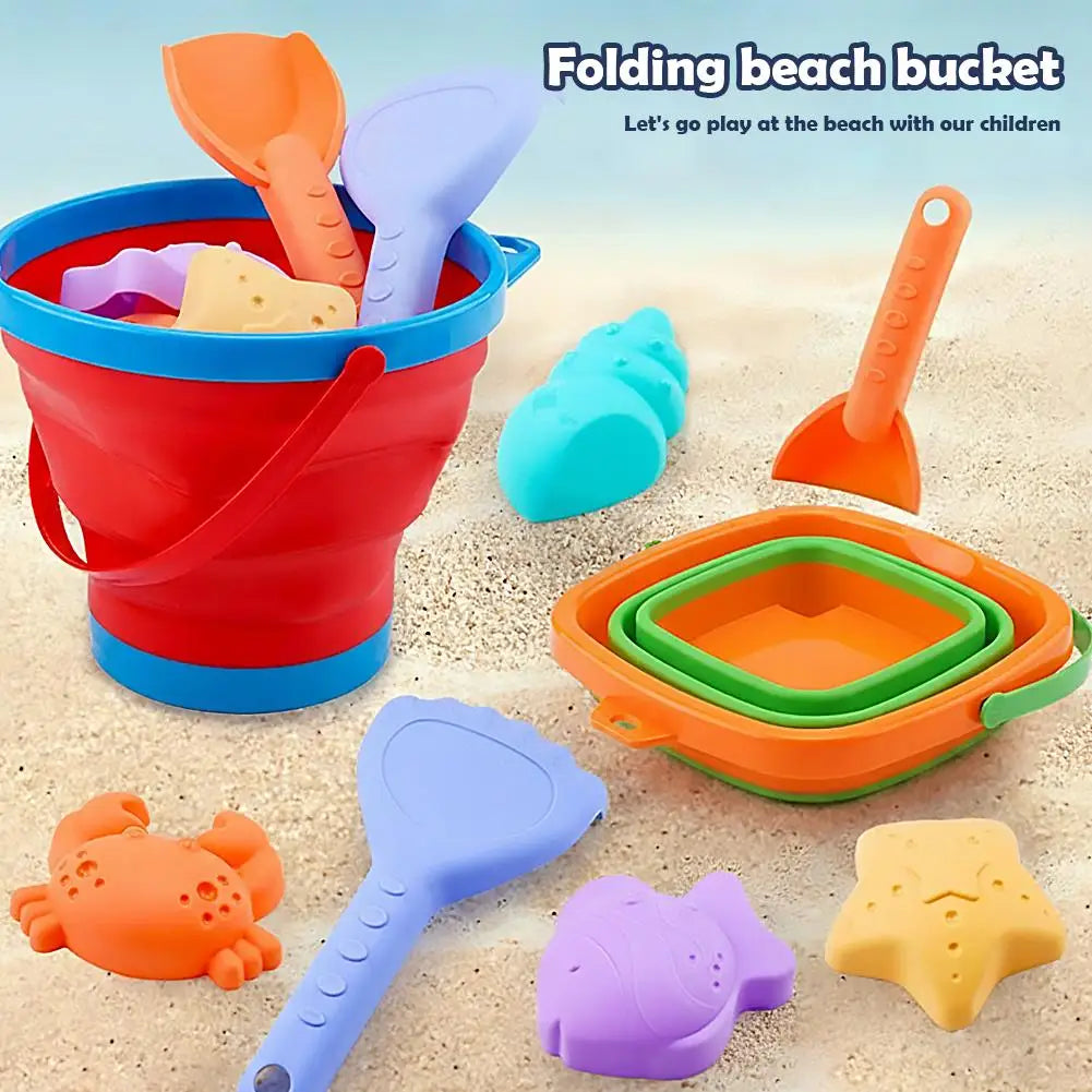 Foldable Beach Sand Toys Set – Collapsible Bucket & Molds