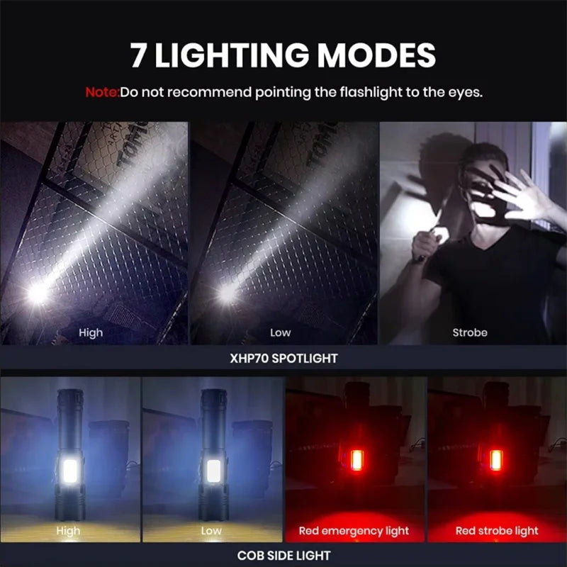 Rechargeable LED Tactical Flashlight & Power Bank with Zoom